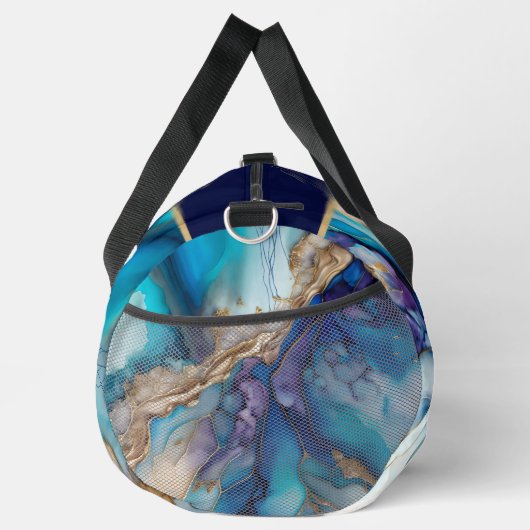 青モダンエレガント金ゴールド大理石パーソナライズされた名 ダッフルバッグ (右)