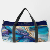 青モダンエレガント金ゴールド大理石パーソナライズされた名 ダッフルバッグ (裏面)