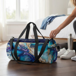 青モダンエレガント金ゴールド大理石パーソナライズされた名 ダッフルバッグ