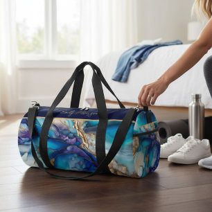 青モダンエレガント金ゴールド大理石パーソナライズされた名 ダッフルバッグ