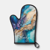 青モダンエレガント金ゴールド大理石パーソナライズされた名 鍋つかみ (正面)