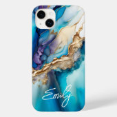 青モダンエレガント金ゴールド大理石パーソナライズされた名 Case-Mate iPhoneケース (裏面)