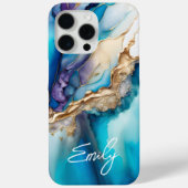 青モダンエレガント金ゴールド大理石パーソナライズされた名 Case-Mate iPhoneケース (裏面)