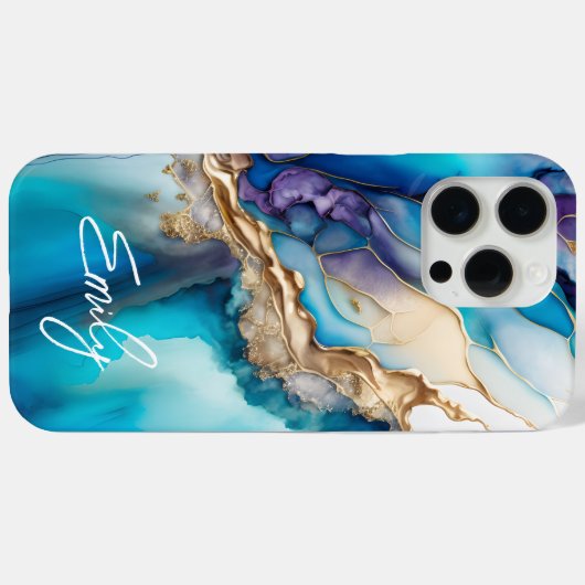 青モダンエレガント金ゴールド大理石パーソナライズされた名 Case-Mate iPhoneケース (裏面 (横))