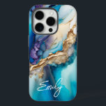 青モダンエレガント金ゴールド大理石パーソナライズされた名 iPhone 16 PROケース<br><div class="desc">青モダンエレガント金ゴールド大理石の名前iPhone 16 Proのケースはパーソナライズされた、青と青の金ゴールド大理石の背景に書エレガント字スクリプトタイポグラフィであなたの名前を備えている。彼女のための完璧な贈り物のための誕生日、母の日のための母、クリスマスと休日のための姉妹またはベスティー。©Evco Studio www.zazzle.com/store/evcostudioによる設計</div>