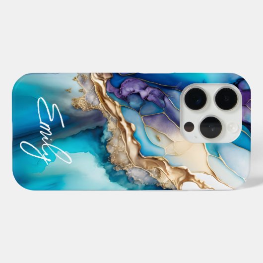 青モダンエレガント金ゴールド大理石パーソナライズされた名 Case-Mate iPhoneケース (裏面 (横))