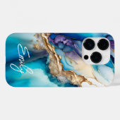 青モダンエレガント金ゴールド大理石パーソナライズされた名 Case-Mate iPhoneケース (裏面 (横))