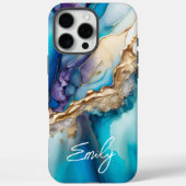 青モダンエレガント金ゴールド大理石パーソナライズされた名 Case-Mate iPhoneケース (裏面)