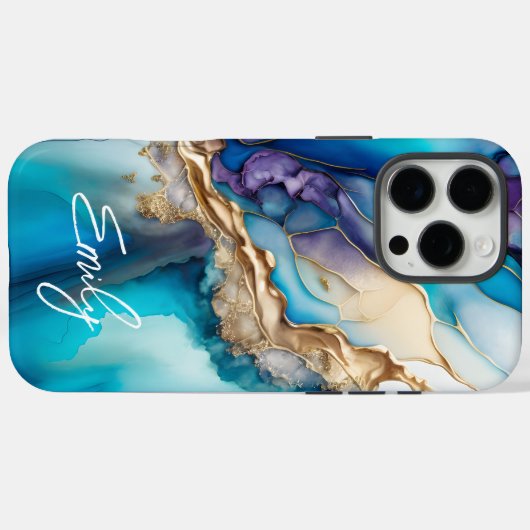 青モダンエレガント金ゴールド大理石パーソナライズされた名 Case-Mate iPhoneケース (裏面 (横))