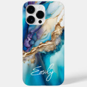 青モダンエレガント金ゴールド大理石パーソナライズされた名 Case-Mate iPhoneケース (裏面)