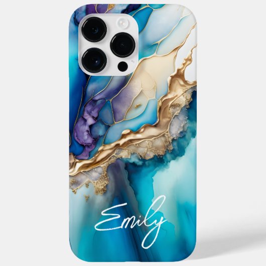 青モダンエレガント金ゴールド大理石パーソナライズされた名 Case-Mate iPhoneケース (裏面)