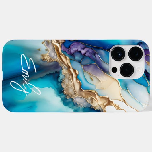 青モダンエレガント金ゴールド大理石パーソナライズされた名 Case-Mate iPhoneケース (裏面 (横))