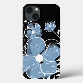 青モダンガーリーと白の花 iPhone 13ケース