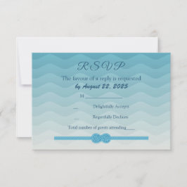 青モダングラデーション波と結び目の結婚式RSVP 出欠カード