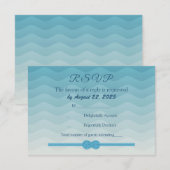 青モダングラデーション波と結び目の結婚式RSVP 出欠カード (正面/裏面)