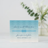 青モダングラデーション波と結び結婚目ありがとう ポストカード (スタンド正面)