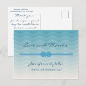 青モダングラデーション波と結び結婚目ありがとう ポストカード (正面/裏面)