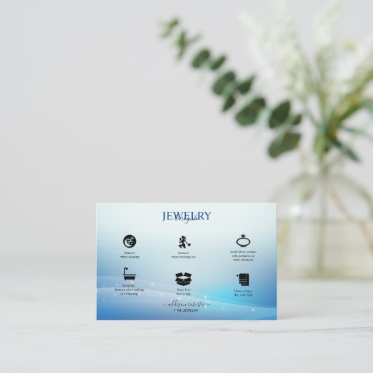 青モダングリッタージュエリー気に 名刺 (スタンド正面)