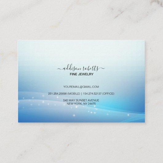 青モダングリッタージュエリー気に 名刺 (裏面)