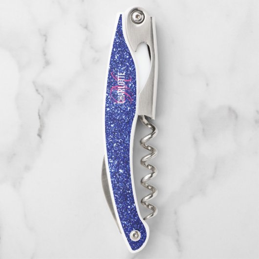 青モダングリッターピンクモノグラム名ウェイターc ソムリエナイフ (裏面)