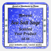 青モダングリッター星きらめく製品ラベル スクエアシール (正面)