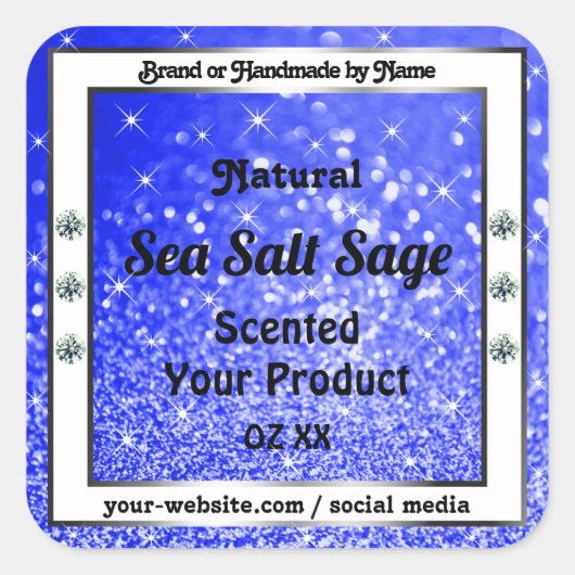 青モダングリッター星きらめく製品ラベル スクエアシール (正面)