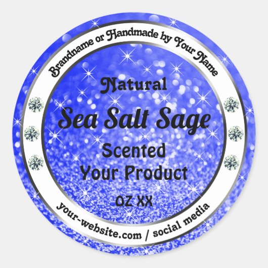 青モダングリッター星きらめく製品ラベル ラウンドシール (正面)