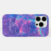 青モダングリッター紫グラデーションシックモノグラムの Case-Mate iPhoneケース (裏面 (横))