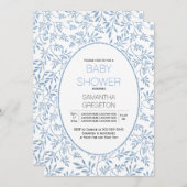 青モダングリッター葉トレンディーの赤ちゃんシャワー 招待状 (正面/裏面)