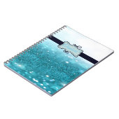 青モダングリッター《写真》ぼけ味パーソナライズされた ノートブック (左側)