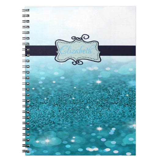 青モダングリッター《写真》ぼけ味パーソナライズされた ノートブック (正面)