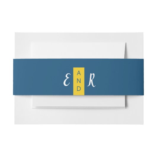 青モダンコンテンポラリー・黄結婚モノグラム 招待状ベリーバンド (正面例)