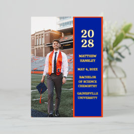 青モダンスタイリッシュ写真の卒業発表 箔招待状