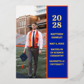 青モダンスタイリッシュ写真の卒業発表 箔招待状 (正面)