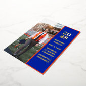 青モダンスタイリッシュ写真の卒業発表 箔招待状 (回転した状態)