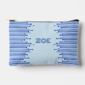 青モダンストライプのパター淡い色のンパーソナライズされた アクセサリーポーチ (正面)