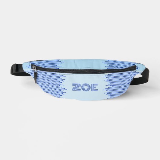 青モダンストライプのパター淡い色のンパーソナライズされた ファニーパック (正面)