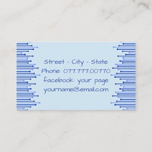 青モダンストライプのパター淡い色のンパーソナライズされた 名刺 (裏面)
