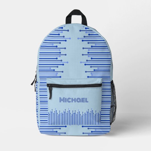 青モダンストライプのパーソナ淡い色のライズ可能なパターン プリントバックパック (正面)