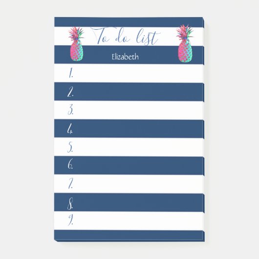 青モダンストライプの，パイナップル，リストする ポストイット (正面)
