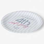 青モダンストライプパーティー7/4 ペーパープレート (アングル)