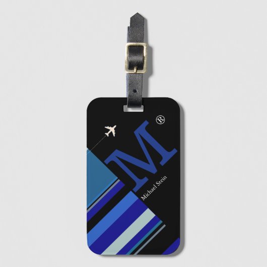 青モダンストライプ空カスタム旅 ラゲッジタグ (正面縦)