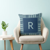 青モダンセージ緑の格子模様モノグラム クッション (椅子)