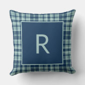 青モダンセージ緑の格子模様モノグラム クッション (裏面)