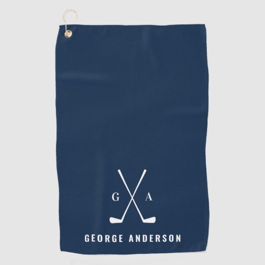 青モダンタイポグラフィイニシャルモノグラエレガントム ゴルフタオル (正面)