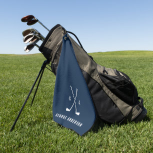 青モダンタイポグラフィイニシャルモノグラエレガントム ゴルフタオル