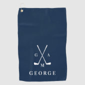 青モダンタイポグラフィイニシャルモノグラエレガントム ゴルフタオル (正面)