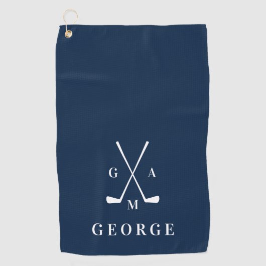 青モダンタイポグラフィイニシャルモノグラエレガントム ゴルフタオル (正面)