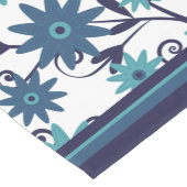 青モダンターコイズ白い花柄 ショートテーブルランナー (コーナー)