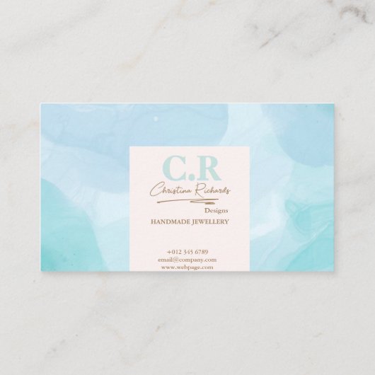 青モダンティール（緑がかった色）水彩ありがとう 名刺 (裏面)